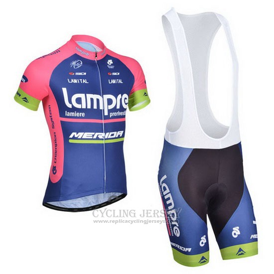 2014 Cycling Jersey Lampre Merida Pink and Blue Short Sleeve and Bib Short